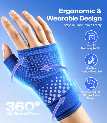 Thumb & Wrist Hot Cold Ice Pack Wrap, Fits Either Hand, Size M | 3D Thickened Reusable Gel Pad, Ergonomic Fit, Long Hot & Cold for Carpal Tunnel, Arthritis, Tendonitis, Post-Surgery - size: M