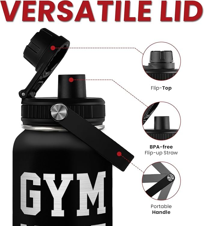 SANDJEST Gym Insulated Engraved Stainless Steel Water Bottle 32oz, Vacuum Chug Lid Travel Tumbler For Men Friends Dad Gymer Trainer, Gym Mode on, Birthday Christmas Father's Day - color: Gym