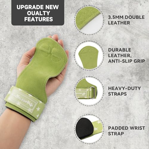 MANUEKLEAR Gym Straps Weight Lifting, Double Leather Lifting Straps for Men Deadlift with Cushion Wrist Loop, Gym Lifting Wrist Wraps for Weightlifting - color: One Size - Green