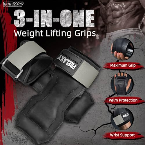 Frelaxy Lifting Wrist Straps, Rubber Weight Lifting Grips for Deadlifts | Non-slip rubber palm, Full palm protection, Neoprene wrist padding, Enhanced grip support, Pull ups rows lat pulldowns - color: Grey