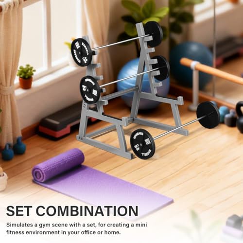 TOYANDONA Mini Fitness Model Squat Rack Pen Holder with Barbell Display Stand for Dollhouse Gym Desk Decor 6.29X4.72X3.93Inch Miniature Dollhouse Accessory