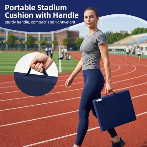2 PCS Stadium Seat Cushions,Portable Waterproof Bleacher Pads with Handle,2.2" Foam Stadium Pads with 900D Oxford & Water-Repellent Lining for Indoor Outdoor Events - color: Navy, size: 3.2''