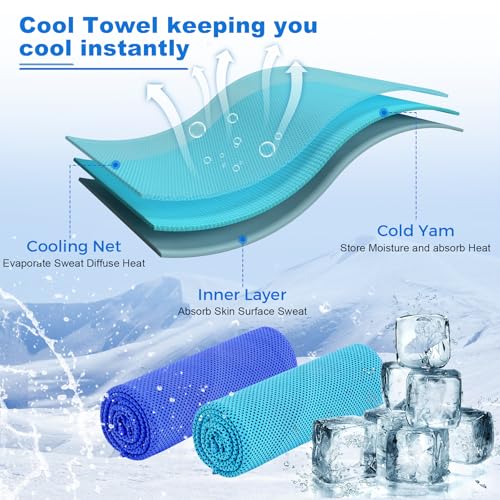 Amgico 4 Pack Cooling Towel for Neck and face(40"x12"), Cooling Neck Wraps, Quick Dry Towels, Ice Towel for Gym, Yoga, Running, Workout - color: Royal Blue/Gray/Light Blue/Lake Blue