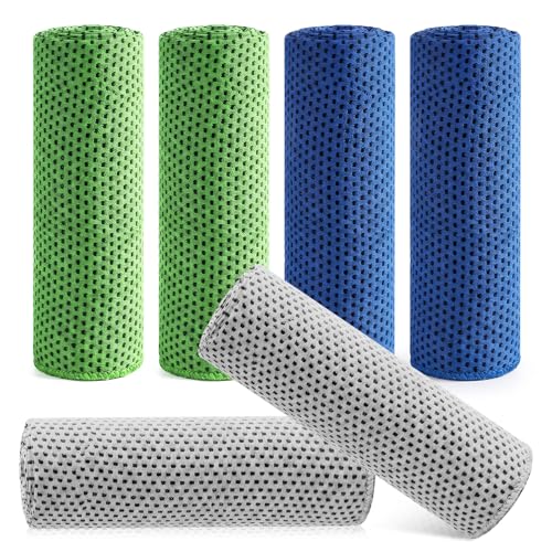 Hosuly 6 Pack Cooling Towels 40"x12" Ice Towel Cooling Neck Wraps Soft Breathable Chilly Stay Cool in Summer for Sports Yoga Golf Gym Activities(Dark Blue, Light Gray, Bright Green) - color: Dark Blue, Light Gray, Bright Green