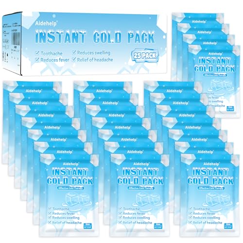 25 Pack Instant Cold Packs (4.3" x 5.9") - Disposable Ice Packs for Injuries | Cold Compress Ice Pack for Pain Relief, Swelling, Inflammation, Sprains, Toothache - Cold Pack for Athletes - size: 25 PACK