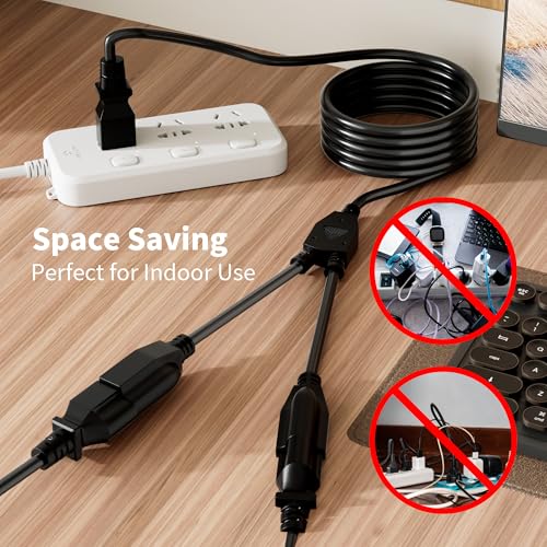 2 Way Power Cord Splitter Cable 10 Ft-3 Prong 1 to 2 Extension Cord-Outlet Saver-Elecan Male to Female Y Splitter Power Extension Cable Strip–UL Certified SJTW 16 Gauge 13 A/125 V–Black - size: 10 FT