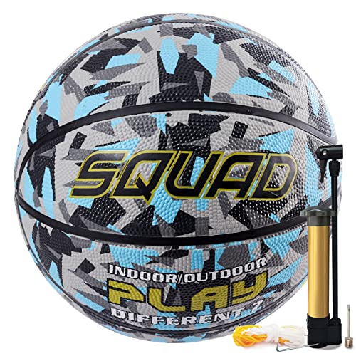 SQUAD NightPlay Reflective Basketball Size 5, Size 7 - Cool Holographic Glow Basketball for Night Game, Ideal Gift for Boys Girls 10-14 Year Old, Cool Teen Toys - color: Camo Blue, size: Size 7