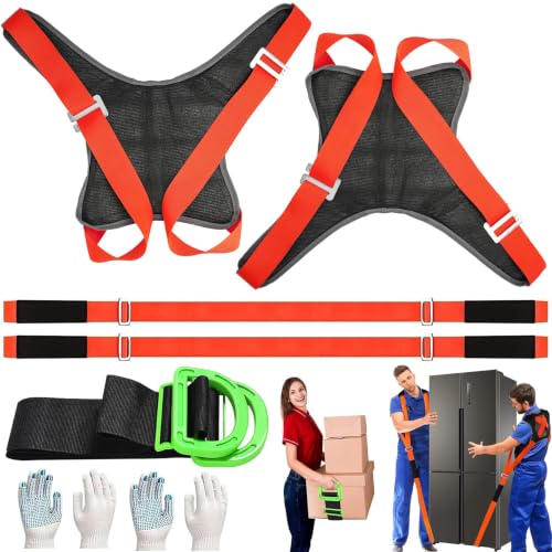 Anti-Slip Moving Straps, Adjustable Two-Person Shoulder Moving Lifting Straps with 1-Person Lifting Straps, Heavy Duty up to 800 lbs for Harness Moving Furniture & Appliances (Orange) | Moving Strap Heavy Duty up to 800 lbs for Harness Moving Furniture &