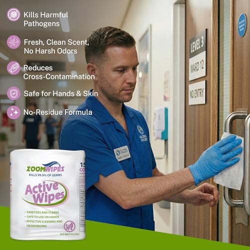 Zoom Active – 6,000 Total Wipes, 4 Rolls of 1,500 – Disinfecting Cleaning Wipes Bulk, Antibacterial Surface Wipes for Gym, Office & Commercial Use, Multi-Purpose Sanitizing Large Refill Rolls