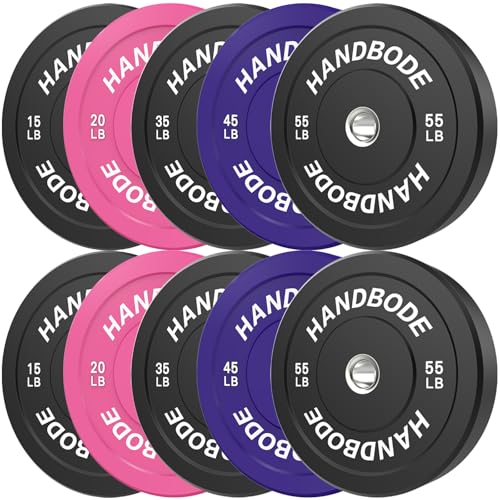 HANDBODE 2-Inch Weight Plates High Bounce, Olympic Bumper Plate Set 45/100/160/190/260/300lb, Colored Weight Plates Set for Home Gym, Barbell Weights Rubber Strength Training Plate for Weight Lifting - size: 340lb Set(2 * 15, 20, 35 & 4 * 45lb), style: St