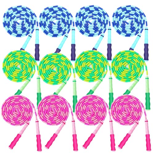 GRAWUN Jump Rope For Kids, Soft Beaded Jump Rope, Adjustable Length Tangle-Free Segmented Soft Beaded Skipping Rope，for Women, Men and Kids Keeping Fit, Workout and Weight Loss - color: 12 Pack
