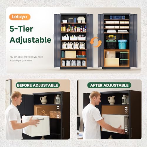 Letaya Metal Storage Cabinet with Lock Door and 5 Shelves,6 Tier Steel Garage Tool Cabinet for Home Office Utility Room 72" H X 36" W X18 D (Black Gray) - color: Black Grey, size: 72 X 36 X 18 In(H X W X D)