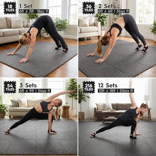 18pcs Puzzle Exercise Mat, 12.6"x12.6"x0.4", 18sqft EVA Interlocking Foam Floor Tiles, Protective, Water-Resistant Flooring for Home Gym & Workout Equipment - color: Gray