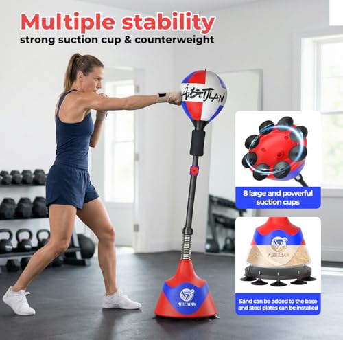 Freestanding Reflex Bag,Punching Bag with Stand,Height Adjustable,Speed Punching Ball for Reaction & Fitness Training - Stress Relief Workout for Adults，Boxing Equipment for Home Gym - color: Red-2