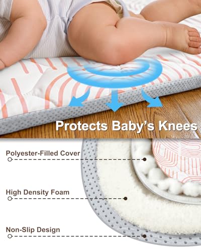 Foam Baby Play Mat 50x50, Removable and Machine Washable Cover | Thicken Cushioning Playmat and Perfect for Playpen, Non-Slip Bottom, Easy to Clean for Infants, Toddlers and Babies, Rainbow - color: Rainbow, size: 50" X 50"