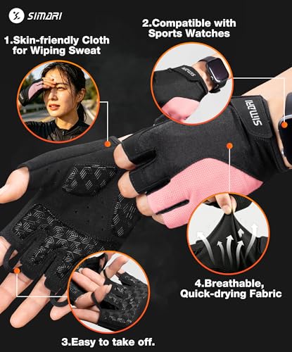 SIMARI Gel Pad Cycling Gloves with Shock-Absorbing/Grip/Breathable, Workout Bike Gloves for Men Women Biking, Mountain Biking, Fitness, Gym Exercise, Weight Lifting Training, Yoga, Pilates - color: 2-Pink, size: Small