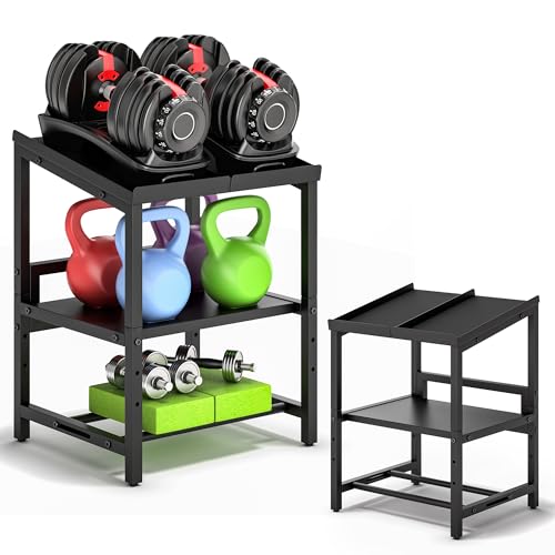 Adjustable Dumbbell Weight Rack Heavy Duty, 3 Tier Adjustable Dumbbell Stand 660LB Loading, Metal Kettlebell Storage with Non-Slip Padded, Commercial Kettlebell Stand for Home Gym Garage(Rack Only)
