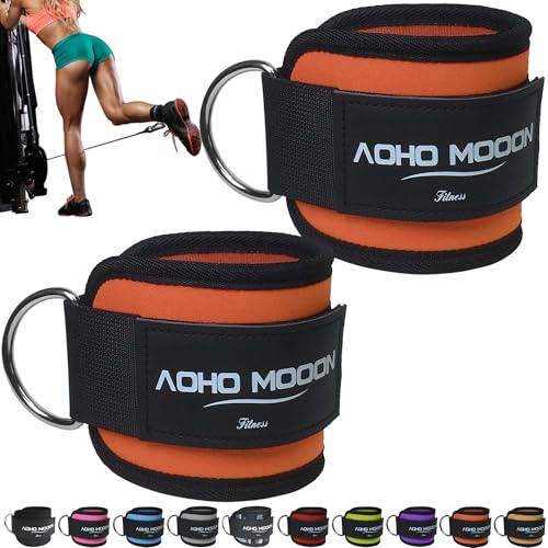 AOHO MOOON Ankle Strap (2 Pieces) for Cable Machine Women - Gym Workout Leg Strap, Premium Padding Ankle Cuffs, Glute Kickback Exercises Equipment, Pulley Attachment, One Size Fit All - color: Orange