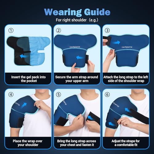 Comfytemp Shoulder Ice Pack Wrap Shoulder Brace Compression Sleeve for Shoulders Pain Relief, 2 Gel Ice Packs for Injuries Reusable, Cold Therapy for Rotator Cuff Recovery, Fathers Day Dad Gifts Men - color: Black - 2 Gel Pack+1 Brace