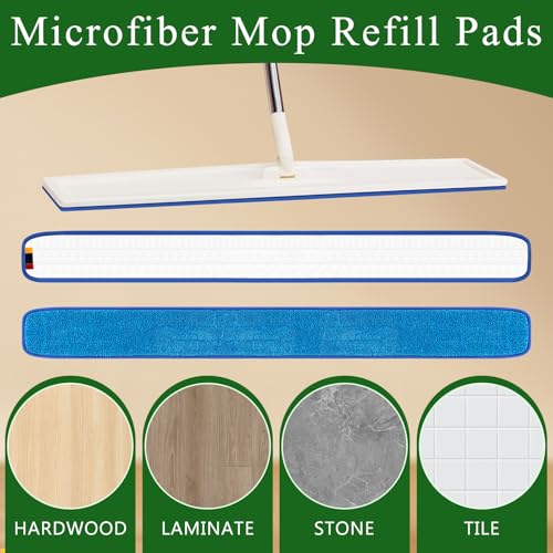 3 Pcs Large 48 Inch Commercial Replacement Microfiber Pads Reusable Wrestling Wet Mop Refill Pads for Flat Mop Frames Wet and Dry Use (Blue)
