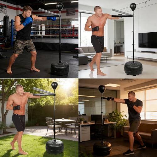 Spinning Reflex Bar Boxing Bar with Punching Bag, Height Adjustable SpinningBar, Freestanding BoxingBar Boxing Speed Trainer Boxing Equipment for Home Gym (1 Ball)