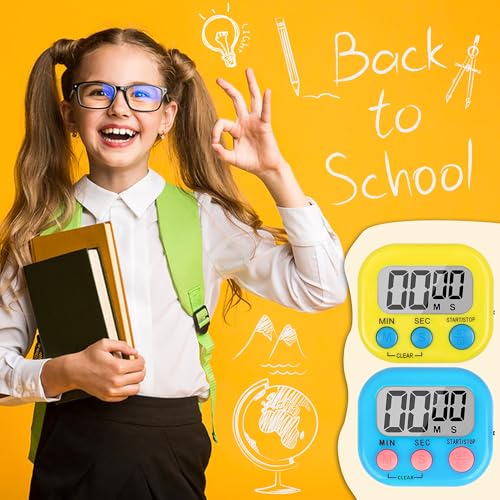 ZILLEEN Classroom Timer for Kids Teachers 2 Pack Digital Timers, Blue & Yellow - color: Blue & Yellow