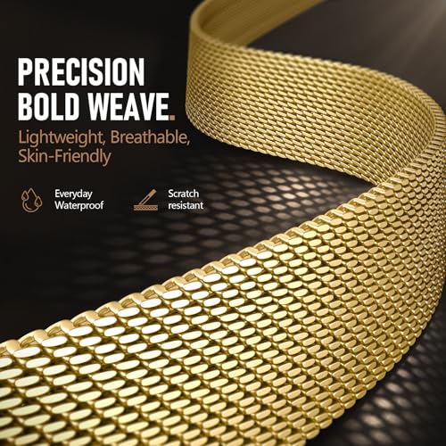 Milanese Loop Compatible with Apple Watch Band 40mm 41mm 42mm 38mm Men Women, Magnetic Buckle Strap Stainless Steel Mesh Metal Bands for iWatch Series 11 10 9 8 7 6 5 4 3 SE3/2/1 - color: 05-Gold, size: 38/40/41/42mm(s10/11)