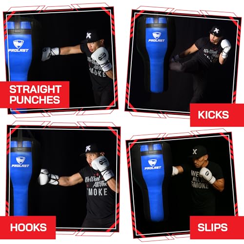 Angle Heavy Punching Bag for Adults, Hook and Uppercut, Boxing, MMA, Martial Arts, Muay Thai, 65 lbs, Rhino Logo - color: Black / Blue, style: Unfilled