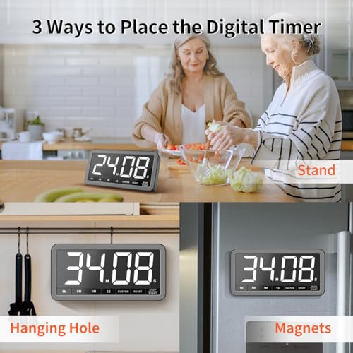 VOCOO Digital Kitchen Timer with 7.8” Extra Large Display, Magnetic LED with 3 Brightness, 4 Alarms and 3 Volume Levels, Battery Powered Countdown Count Up Timer for Cooking, Classroom, Home Gym - color: Space Grey