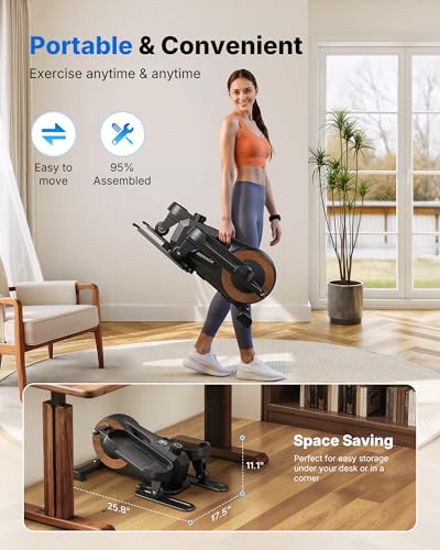 Sitting Under Desk Elliptical Machine, Leg Exerciser While Sitting for Seniors, Seated Pedal Exerciser, Quiet & Portable Pedal Exerciser with 8 Resistance Levels, Work from Home Fitness - style: Classic Black Pro