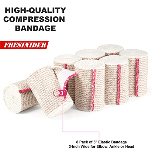 FRESINIDER Premium Elastic Bandage Wrap, 8 Pack 3" Cotton Latex Free Compression Bandage Wrap with Touch Closure at Both Ends, Support & First Aid for Sports, Medical, and Injury Recovery - color: 8 Pack X 3 Inches