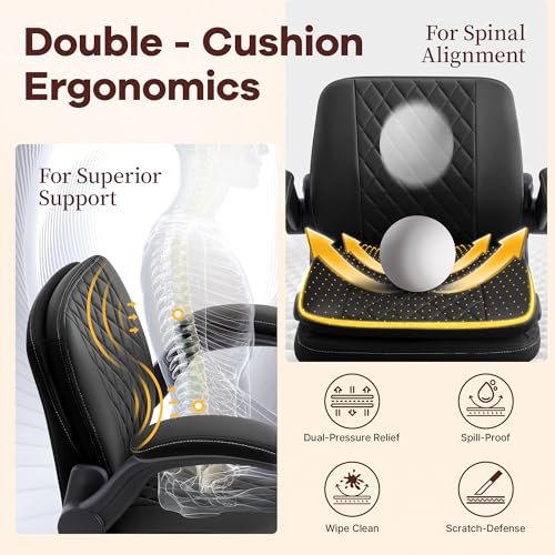 AreShark Cross Legged Office Chair,ADHD Criss Cross Desk Chair with Wheels & Stretchable Rotating Footrest,Height Adjustable Wide Yoga Kneeling Meditation Chair with Flip-up Armrests Back Support - color: Black