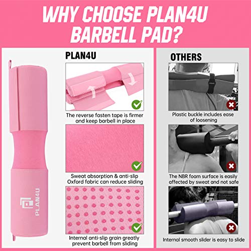 Plan4U Barbell Squat Pad for Bench Press, Bar Cushion for Women/Men | Black/Pink, Breathable, Shoulder Neck Support, Weight Lifting, Workout Foam, Hip Thrusts, Workout Sponge, Lunges, Deadlifts - color: Pink
