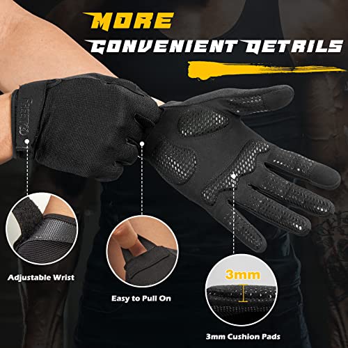 FREETOO Full-Finger Workout Gloves for Men, Padded Gym Gloves with Excellent Grip and Palm Protection - size: Large
