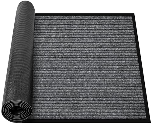 MYFAMIREA Commercial Floor Mat 3' x 10' Extra Large Front Door Industrial Rug Heavy Duty Brush Step Entrance Mat Weather Utility Rug with Non Slip Rubber Backing Low Profile for Entryway,Charcoal Grey - size: 3 x 10 Feet