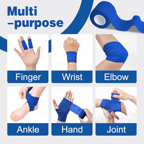 AZEN 16 Pack Self Adhesive Bandage Wrap Pink, 2" X 5 Yards Elastic Cohesive Bandage Wrap, Athletic Tape, Vet Wrap, Ankle Tape, Tattoo Grip Tape Wrap (Blue) - color: Blue, size: 2 Inch