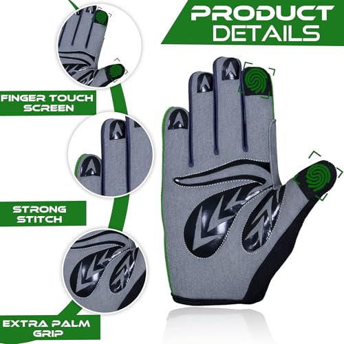 WFX Cycling Gloves Toddler Mountain Bike Handlebar Grips Gel Padding Full Finger Baseball Glove Workout Football Gloves Youth Boys 6-12 Kids Gardening Gloves MTB Gloves - color: Green, size: L (10-12) Years Kid