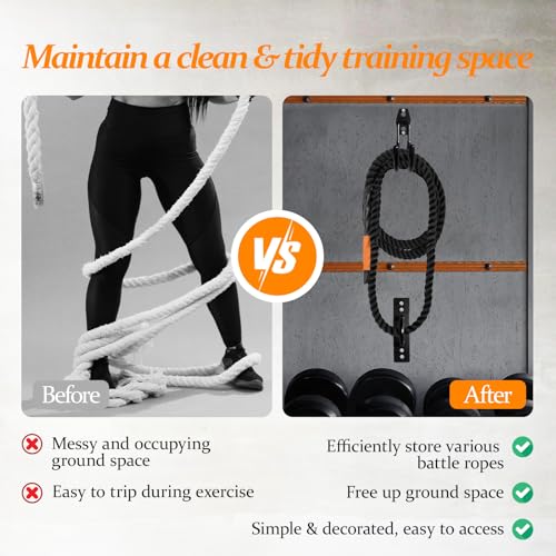 Heavy Duty Battle Rope Anchor Kit Wall Mount | Wall Anchor & Storage Hook for 30-50FT 1-2.5 Inch Battle Ropes, Multi-Functional Wall Bracket for Home Commercial Gym Garage - size: Small