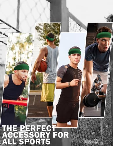 Headbands for Men & Women, Sweat Headband Non-Slip Sweatband Sports Running Cycling Yoga Basketball Workout Football Training - color: Green Pack