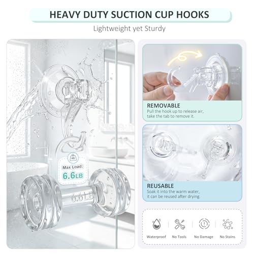 VIS'V Shower Suction Cup Hooks, Removable and Reusable, Clear, Small, 4 Pcs | Clear Invisible Design, Locking Suction Technology, Dual Vacuum Suction, Heavy Duty, Fits for Smooth Flat Surfaces