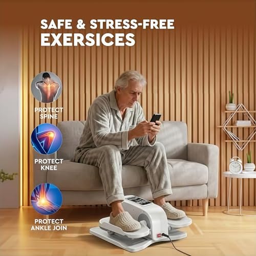 Under Desk Elliptical Machine, Remote Control Elliptical Leg Exerciser | Electric Pedal Exerciser, Quiet Under Desk Bike for Seniors, Electric Seated Pedal, 12 Adjustable Speed, Auto & HR Mode-White