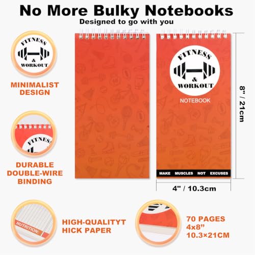 3-Pack Compact Gym Notebook & Workout Journal - 4x8 Inch Portable Fitness Log Book, 70 Sheets per Pad, Training Diary & Exercise Planner (3)