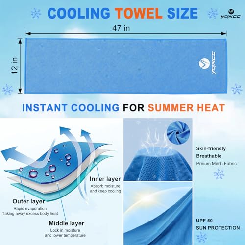 YQXCC 6 Pack Cooling Towels (47"x12"), Ice Cool Neck Towel, Soft Breathable Microfiber for Yoga, Golf, Gym, Running, Camping & Hot Weather - color: Light Blue*2/ Light Gray*2/ Dark Gray*2