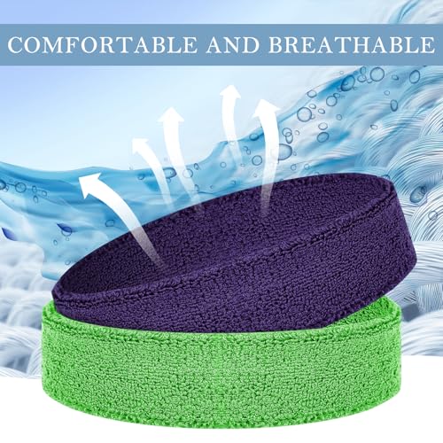 4 Pack Cotton Terry Sweat Headbands for Men Women Running Gym | 4 pack soft cotton terry headbands, Stretch 7 to 15 inches, Sweat-wicking, stays put for running, tennis, basketball & yoga - color: Pink/Green/Sky Blue/Purple
