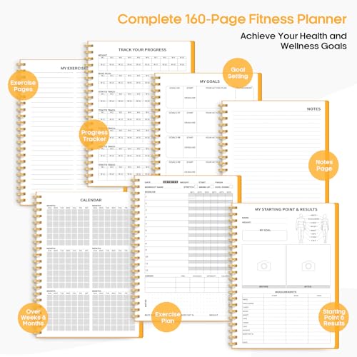 Fitness Workout Journal for Women & Men, A5(5.5" x 8.2") Workout Log Book Planner for Tracking, Progress, and Achieving Your Wellness Goals-Yellow - color: k.Yellow