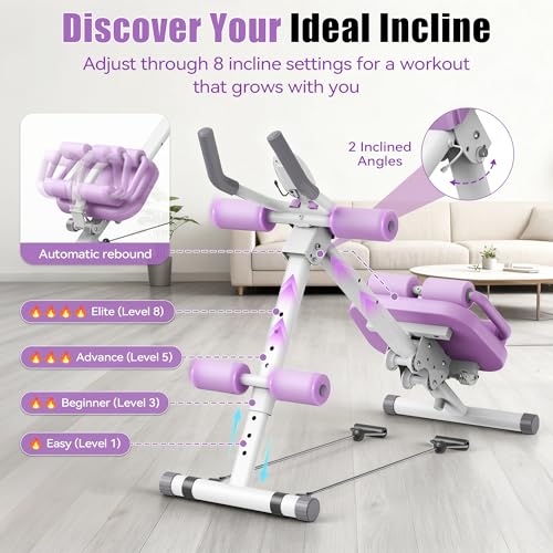EPHESPORT Multifunctional Ab Machine, Crunch & Sit-Up Core Trainer, Adjustable Ab Trainer with Knee & Back Support, Foldable, Full Body Workout Equipment for Home Gym - color: Purple