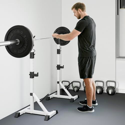 Soozier Pair of Adjustable Squat Rack Standard 53.5"-69.25" Barbell Rack Stand 440lbs Capacity, 2" Steel Heavy Duty Bench Press Rack, Support 3 Sets Barbells Storage