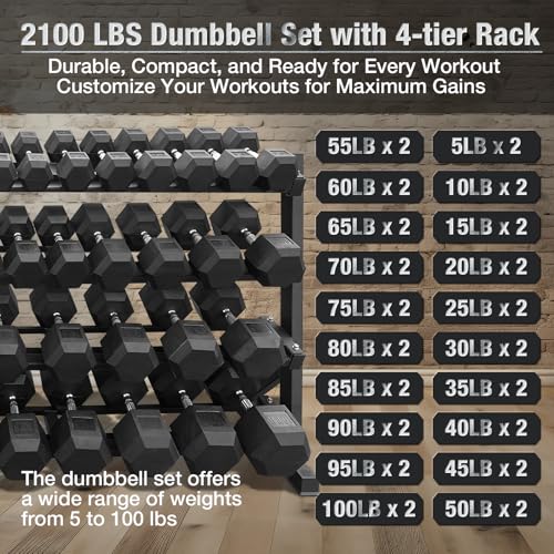 550 lbs 1200lbs 2100 lbs Dumbbells Weight Set, Hex Dumbbell Sets, Gyms Weights Dumbbells Sets, Weight Set for Home Gym, Strength Training, Fitness Center Equipment - color: 2100lbs Dumbbells W/ 4-tier Rack