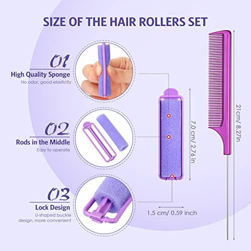 Syhood 43 Pcs Foam Sponge Hair Rollers Women 0.59 Inch Soft Sleeping Curlers Flexible Sponge Curler Tool and Rat Tail Comb for Hair Styling Hairdressing Overnight Curl and Volume(Purple) - color: Purple