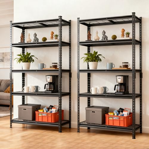 5-Tier Heavy-Duty Storage Shelves, 2250 LBS Load Steel Shelving Unit, Adjustable Boltless Garage Shelving, Sturdy Organizer for Garage, Kitchen, Gym, Shed (Black, 2PCS 36''W x 18''D x 72''H) - size: 2PCS 36''W x 18''D x 72''H